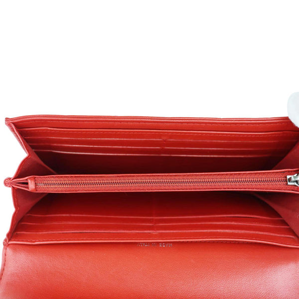 CHANEL Boy Flap Lambskin Quilted Leather Wallet Red