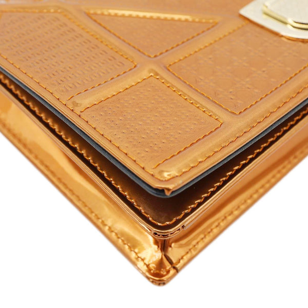 CHRISTIAN DIOR Diorama Micro-Cannage Patent Leather Wallet on Chain Orange