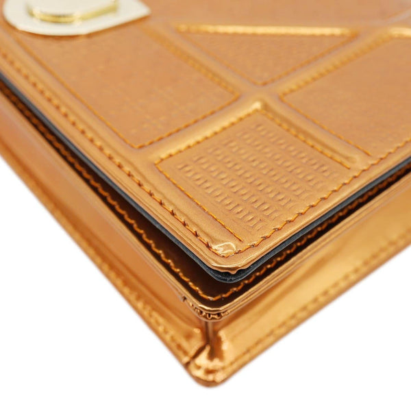 CHRISTIAN DIOR Diorama Micro-Cannage Patent Leather Wallet on Chain Orange