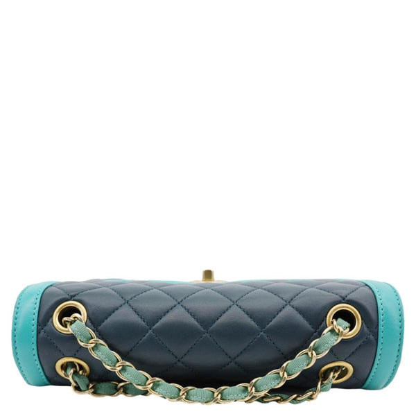 CHANEL Bi-Color Flap Quilted Lambskin Leather Crossbody Bag Turquoise