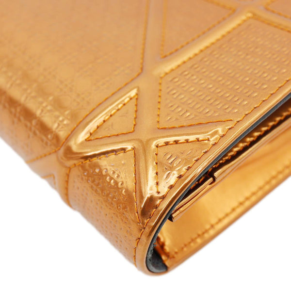 CHRISTIAN DIOR Diorama Micro-Cannage Patent Leather Wallet on Chain Orange