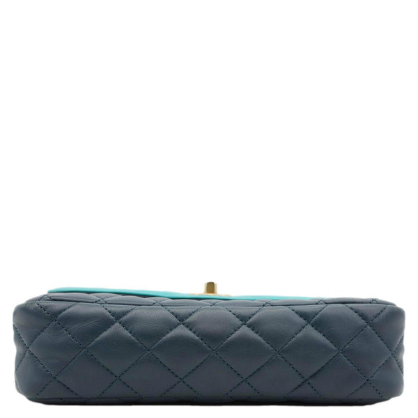 CHANEL Bi-Color Flap Quilted Lambskin Leather Crossbody Bag Turquoise