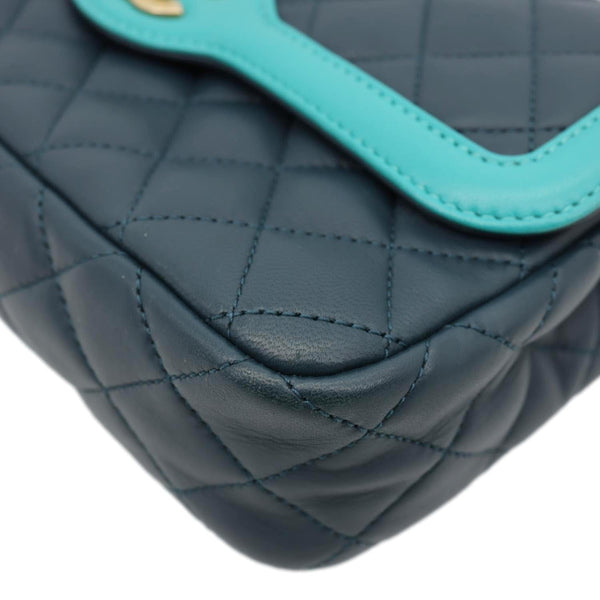 CHANEL Bi-Color Flap Quilted Lambskin Leather Crossbody Bag Turquoise