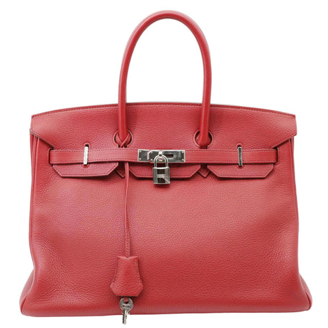 HERMES Birkin 35 Togo Leather Tote Bag Red