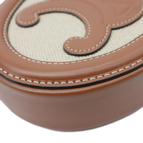 CELINE Triomphe Oval Calfskin Leather Crossbody Bag Tan