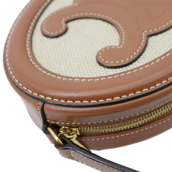 CELINE Triomphe Oval Calfskin Leather Crossbody Bag Tan