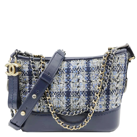 CHANEL Gabrielle Small Tweed Crossbody Bag Navy Blue