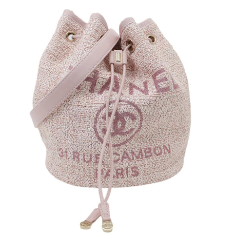 CHANEL Deauville Lurex Boucle Drawstring Bag Pink