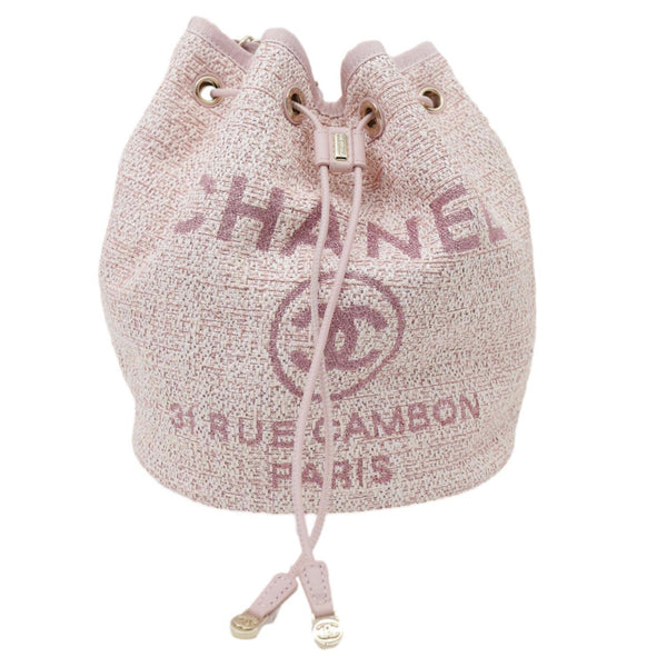 CHANEL Deauville Lurex Boucle Drawstring Bag Pink
