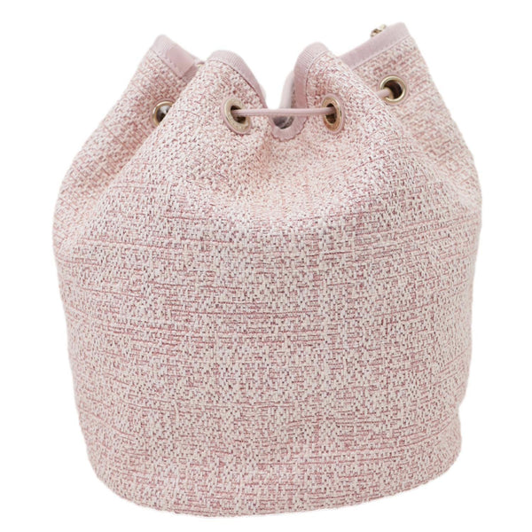 CHANEL Deauville Lurex Boucle Drawstring Bag Pink