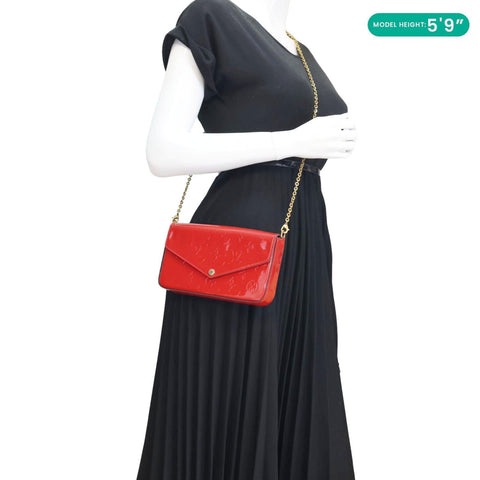 LOUIS VUITTON Felicie Pochette Monogram Vernis Crossbody Bag Red