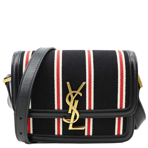 YVES SAINT LAURENT Solferino Striped Canvas Shoulder Bag Black