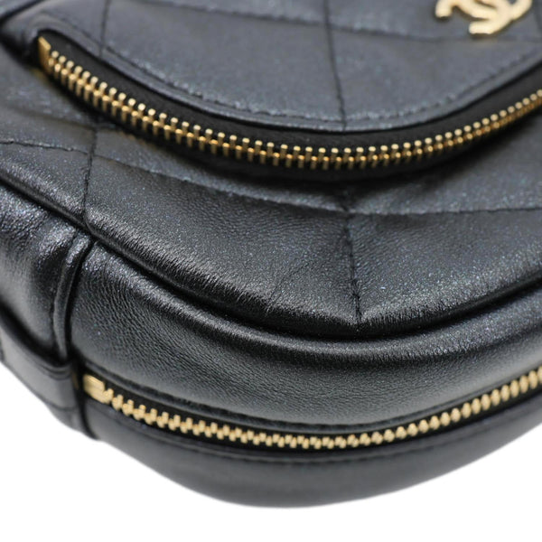 CHANEL Curvy Small Quilted Leather Cosmetic Pouch Black