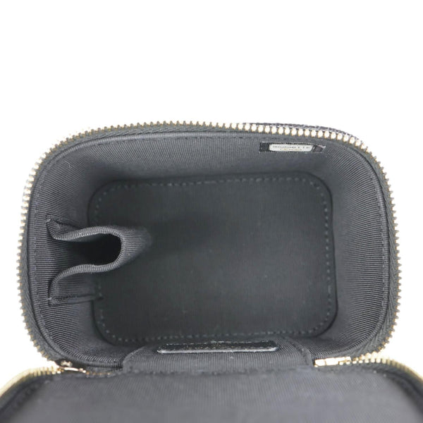 CHANEL Pearl On Top Mini Quilted Caviar Leather Chain Vanity Case Bag Black