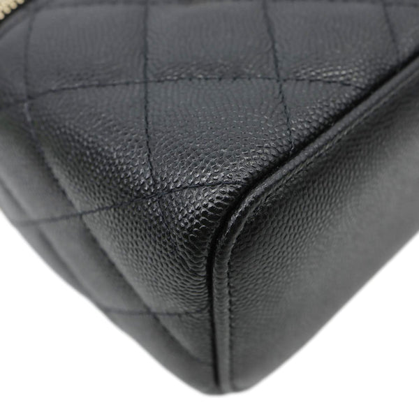 CHANEL Pearl On Top Mini Quilted Caviar Leather Chain Vanity Case Bag Black