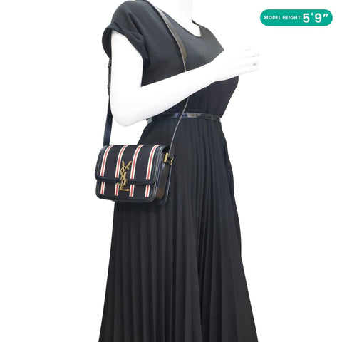 YVES SAINT LAURENT Solferino Striped Canvas Shoulder Bag Black