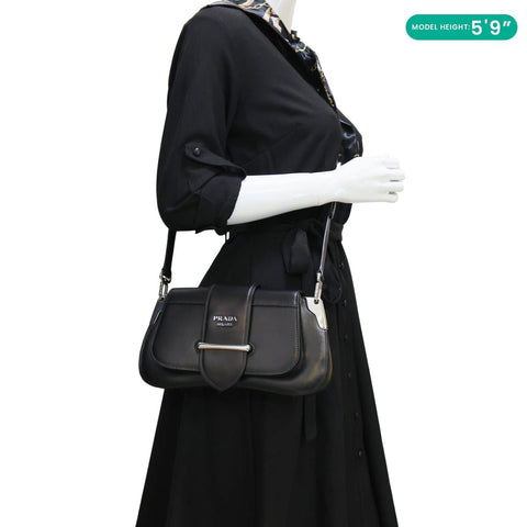 PRADA Sidonie Leather Crossbody Bag Black