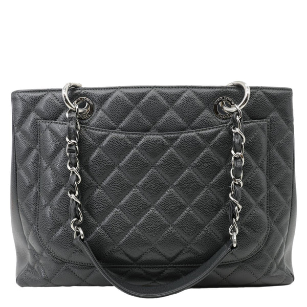 CHANEL Grand Shopping Quilted Caviar Leather Tote Bag Dark Grey