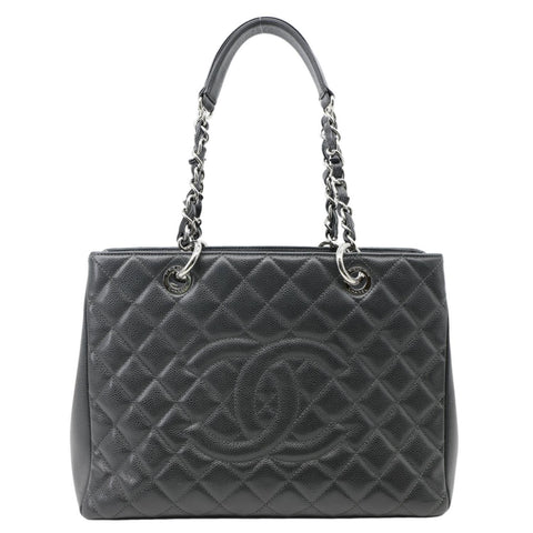 CHANEL Grand Shopping Quilted Caviar Leather Tote Bag Dark Grey