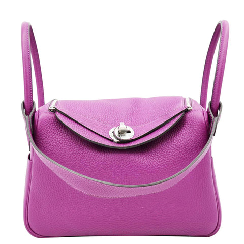 HERMES Lindy 26 Taurillon Clemence Leather Shoulder Bag Purple