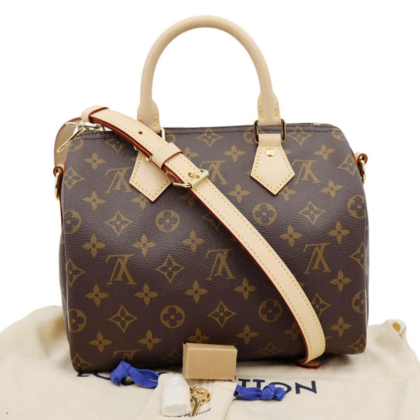 LOUIS VUITTON Speedy 25 Bandouliere Monogram Canvas Satchel Bag Brown