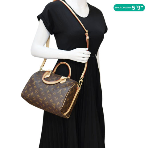 LOUIS VUITTON Speedy 25 Bandouliere Monogram Canvas Satchel Bag Brown