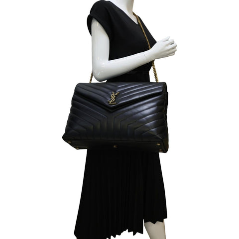 YVES SAINT LAURENT Loulou Large Quilted Leather Crossbody Bag Black