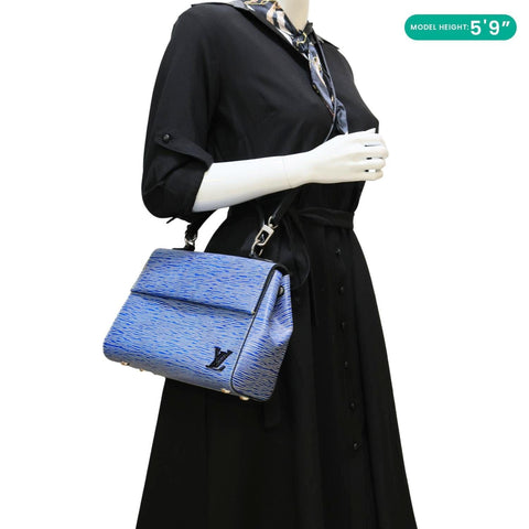 LOUIS VUITTON Cluny BB Epi Leather Top Handle Crossbody Bag Blue