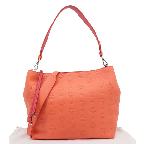 MCM Klara Embossed Visetos Leather Hobo Bag Orange