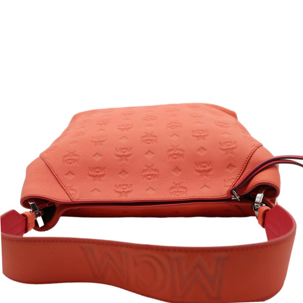 MCM Klara Embossed Visetos Leather Hobo Bag Orange