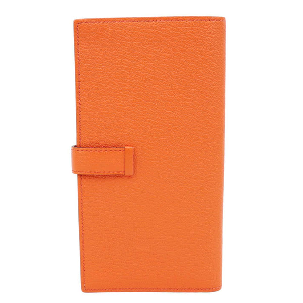 HERMES Bearn Leather Wallet Orange