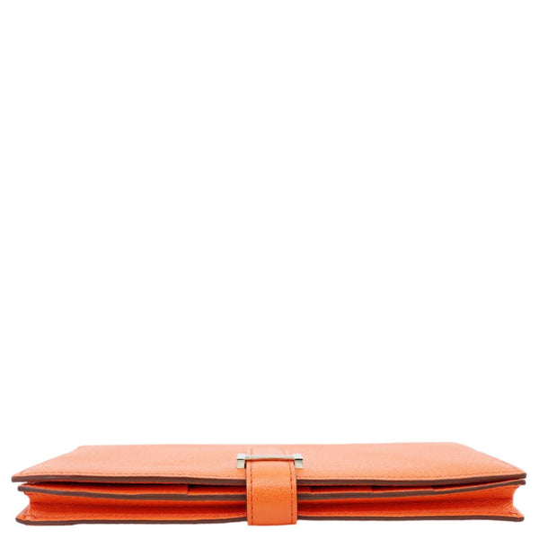 HERMES Bearn Leather Wallet Orange
