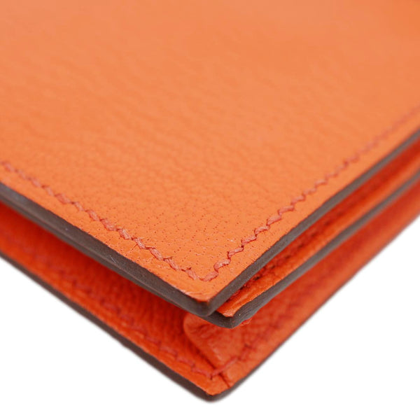 HERMES Bearn Leather Wallet Orange