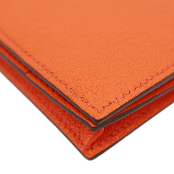 HERMES Bearn Leather Wallet Orange