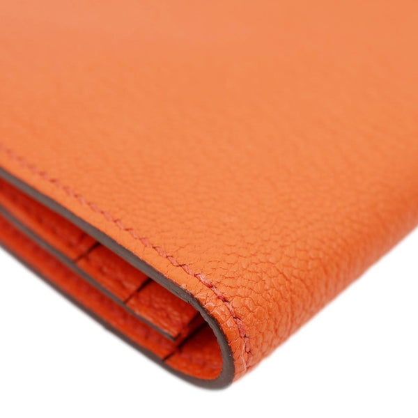 HERMES Bearn Leather Wallet Orange