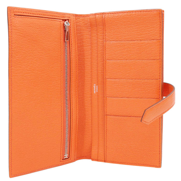 HERMES Bearn Leather Wallet Orange