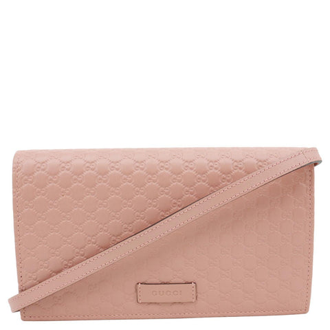 GUCCI GG Micro Leather Crossbody Wallet Pink 466507