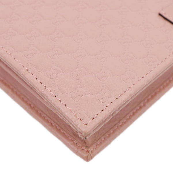 GUCCI GG Micro Leather Crossbody Wallet Pink 466507