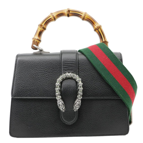 GUCCI Dionysus Bamboo Medium Leather Top Handle Shoulder Bag Black 448075
