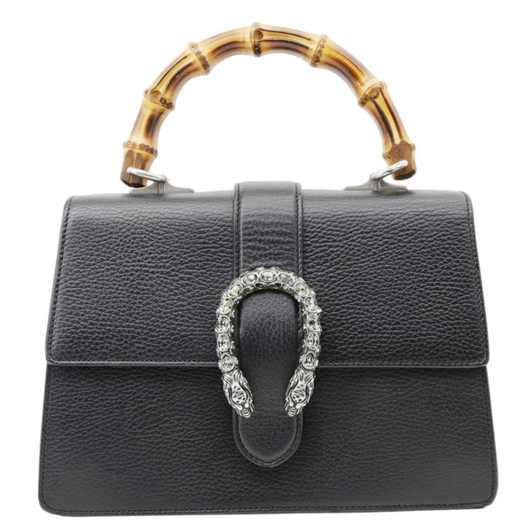 GUCCI Dionysus Bamboo Medium Leather Top Handle Shoulder Bag Black 448075