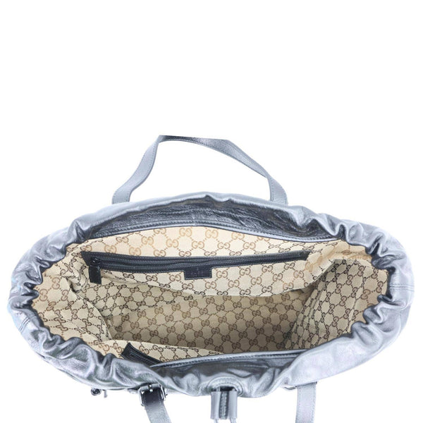 GUCCI Piuma Monochrome Leather Drawstring Bag Black 725664