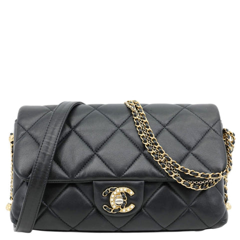 CHANEL Crush On Chains Flap Quilted Lambskin Leather Crossbody Bag Black