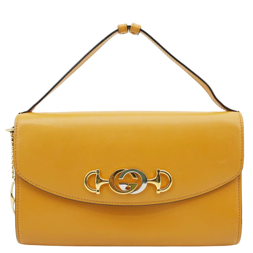クゥ GUCCI Zumi Flap Smooth Leather Shoulder Bag Yellow 572375