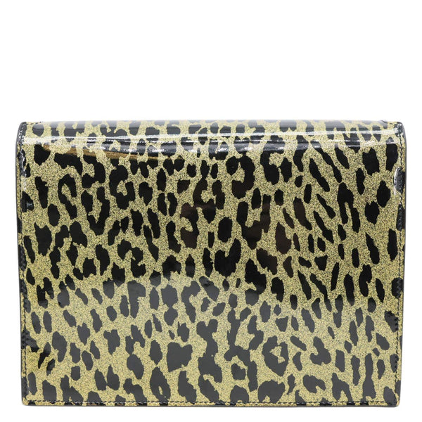 YVES SAINT LAURENT Cassandre Envelope Leopard Print Leather Chain Wallet Bag Gold
