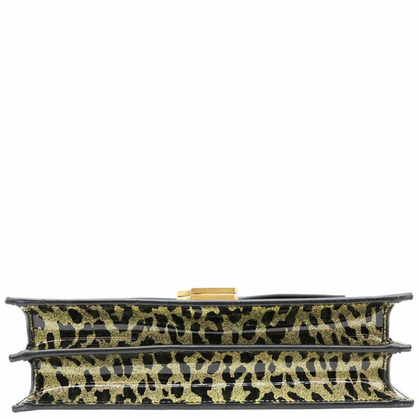 YVES SAINT LAURENT Cassandre Envelope Leopard Print Leather Chain Wallet Bag Gold