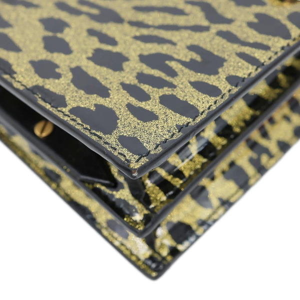 YVES SAINT LAURENT Cassandre Envelope Leopard Print Leather Chain Wallet Bag Gold