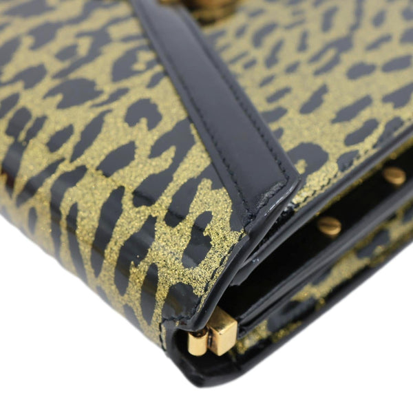 YVES SAINT LAURENT Cassandre Envelope Leopard Print Leather Chain Wallet Bag Gold