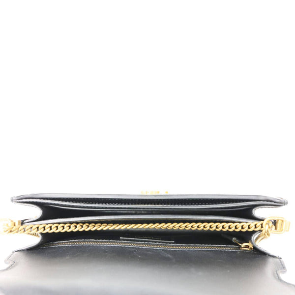 YVES SAINT LAURENT Cassandre Envelope Leopard Print Leather Chain Wallet Bag Gold