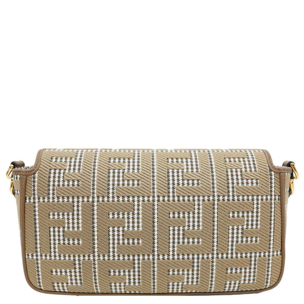 FENDI Baguette FF Embroidered Canvas Shoulder Bag Beige