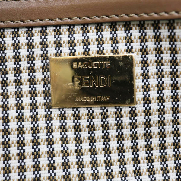 FENDI Baguette FF Embroidered Canvas Shoulder Bag Beige